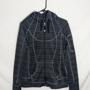 Athleta Striped Strength Hoodie Jacket,Charcoal Grey Heath SIZE M  #151598 N0206